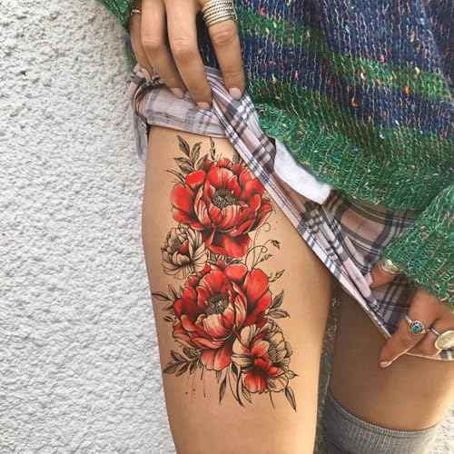 8 Sheets Waterproof Body Art Arm leg Temporary Tattoo Sticker Black Red Rose Flower Wing Gun Butterfly Suit for Men and Women