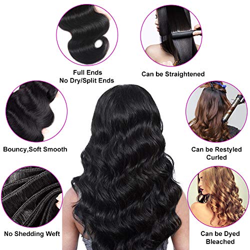 Flady Body Wave Brazilian Virgin Human Hair 3 Bundles With Closure - 12A Unprocessed 100% Virgin Hair