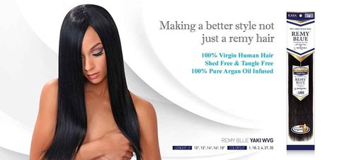 New Remy Yaky-Remy Blue 100% VIRGIN Human Hair Weave- Shed Free&Tangle Free (#1B, 16” packs of 2)