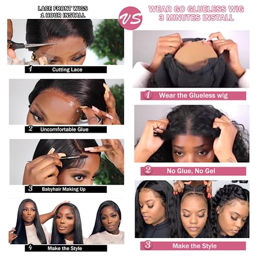 5x5 Glueless Wigs Human Hair Pre Plucked Body Wave Bob Wig Lace Front Human Hair Wigs for Black Women Ready to Wear for Beginners Pre Cut Lace Closure Wigs No Glue 16 Inch