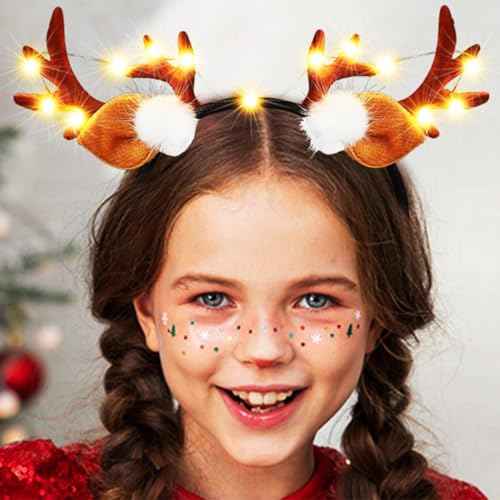 BARTOSI LED Christmas Headbands Deer Headband Deer Antler Hair Band Cute Antlers Hair Hoop Headpiece Hair Accessories