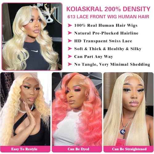 Koiaskral 613 13x6 Lace Front Wig Human Hair Blonde Wig Human Hair 200% Density Transparent Lace Front Wigs Human Hair 613 HD Lace Frontal Wig for Women 26 Inch