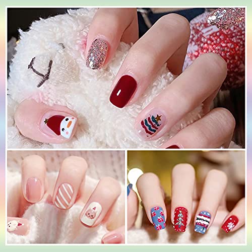 336 Pieces 24 Sheets Christmas Nail Stickers Adhesive Nail Wraps Nail Art Stickers Full Wraps Nail Polish Stickers for Women with Nail File, Cuticle Stick(Cute Series)
