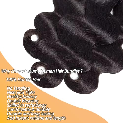 body wave human hair bundles 100% Unprocessed Brazilian human Hair3 Bundles 16 18 20 Inch 300g/Pack Body Wave Selected Healthy Natural Black soft Smooth Double Weft Quick Weft Extensions for Women