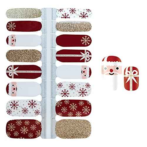 SILPECWEE 5 Sheets Christmas Nail Polish Strips Self-Adhesive Nail Stickers Full Nail Wraps Holiday Nail Decals Gel Nail Strips Nail Art Accessories with Nail File (Chic Style)