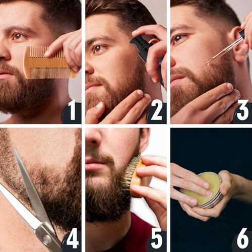Lionmane Beard Care Christmas Gifts Kit for Men, Beard Mustache Grooming Kit-Beard Balm, Beard Wash, Beard Oil, Brush, Scissors, Birthday Anniversary Thanksgiving Gifts for Husband/Boyfriend/Dad/Him