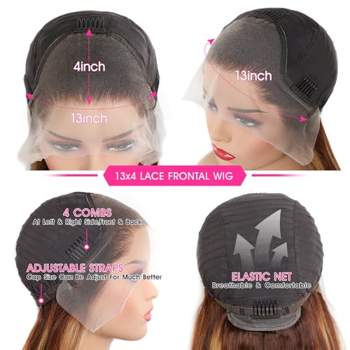 SIFULAN 13x4 Honey Blonde Lace Front Wig Human Hair 180 Density 22 Inch Highlight Ombre Straight HD Transparent Lace Pre Plucked Human Hair Wigs for Women P4/27 Color