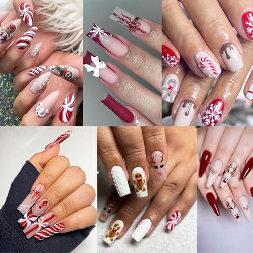 4 Sheets Embossed Elk Nail Stickers 5D Self-Adhesive Bow Gift Cookie Man Snowflake Nail Art Stickers Red Christmas Nail Decals New Year Nail Art Supplies for Women Girls DIY Manicure Nail Decoration