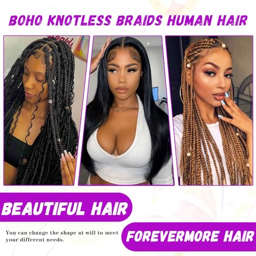 Forevermore Water Wave Bulk Human Hair No Weft boho Knotless Braids Human Hair 26 Inch Remy Human Hair For Braiding 2 Bundles Braids Per Pack 100g Micro Braiding Human Hair Wet and Wave Natural Color
