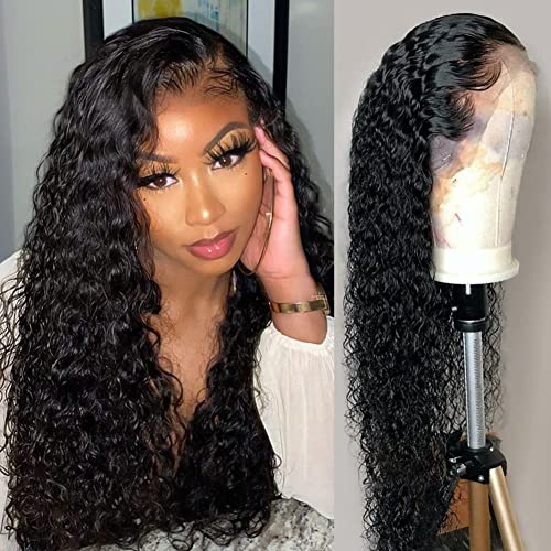 HD 200% Density Natural Black Deep Wave Wigs Human Hair Real Full Large Lace Space 13X6 Natural Black Deep Wave Wigs Human Hair Pre Plucked For Black Women