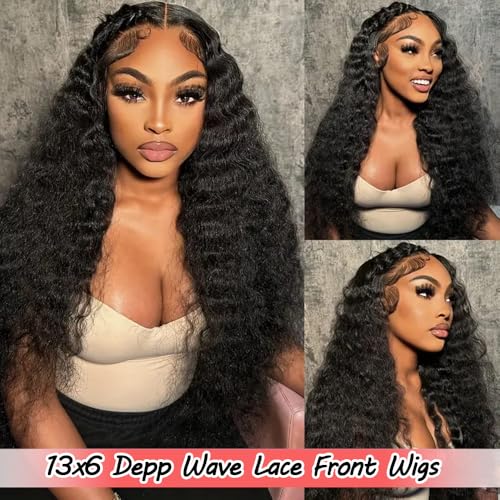 Deep Wave Lace Front Wigs Human Hair 180% Density 13x6 Lace Front Wigs Human Hair Pre Plucked Curly Wig for Women 28 Inch