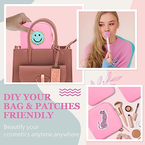 Giesiery Bulk 16 Pcs Preppy Makeup Bags Pink Nylon DIY Craft Zipper Pouch for Bridal/Proposal Gifts, Travel Toiletry Organizer