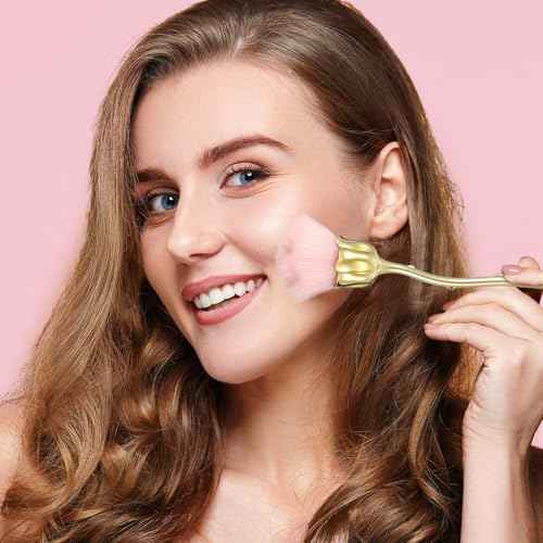 2Pcs Nail Dust Brush, Ultra Soft Nylon Powder Remover for Nails with Rose Shape Long Handle, Nail Art Cleaner Tools for Nails Trimming Cleaning Makeup (Black, Gold)