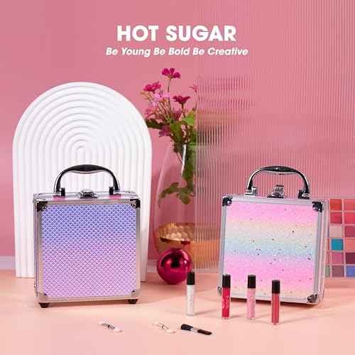 Hot Sugar Girls Makeup Kit Age 4-6 7-8 10-12, Little Girl Makeup Set, Makeup Kit for Teenagers 13-15 Includes Eyeshadow Lip Gloss Blush Highlighter Bronzer Brush (Rainbow)