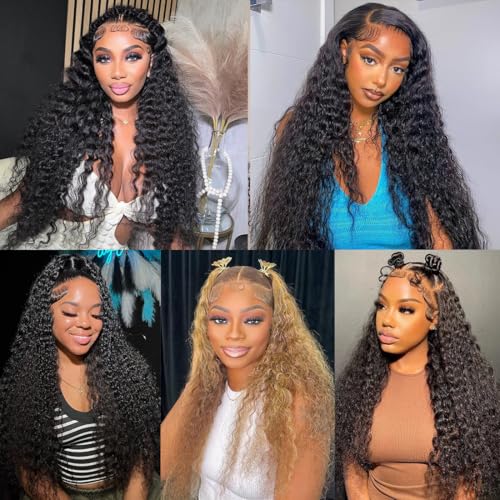 BVLBVL 20 Inch 13x6 Deep Wave Lace Front Wigs Human Hair 180 Density HD Lace Frontal Wig Pre Plucked Wet and Wavy Curly Wig, Real Human Hair No Synthetic Blend No Tangle No Shedding Triple Lifespan 3X