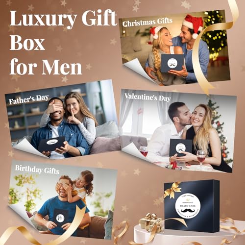 Beard Growth Kit - 7 Pcs Beard Care Kit for Men, Includes Beard Wash, Beard Oil&Growth Oil, Beard Conditioner, Beard Balm, Beard Comb, Gift Box Set for Boyfriend Husband Fathers, Navy
