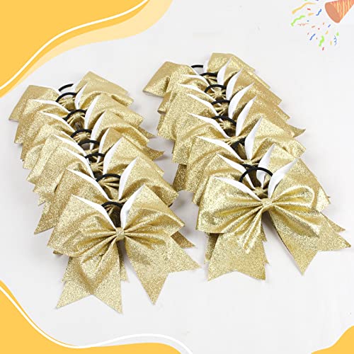 16PCS 8" Large Glitter Cheer Bows for Cheerleaders, CN Sparkly Hair Bows with Elastic Hair Ties Accessories for Teens Girls Women Cheerleading Softball Competition Sports (Gold)