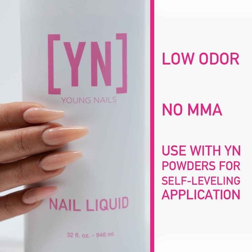 Young Nails Liquid Nail Monomer for Acrylic Nail Powder - Professional Liquid Monomer, Acrylic Nails At Home, Low Odor, MMA Free, Non-Yellowing, 32 oz