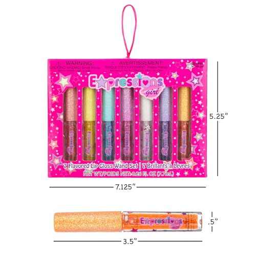 7pc Fruity Flavored Lip Gloss Set - Lip Gloss in Assorted Fruity Flavors, Non Toxic Makeup for Kids & Teens