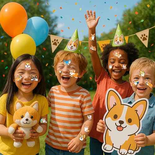 96PCS Corgi Temporary Tattoos for Kids ? Pre-Cut Dog Stickers for Birthday Party Favors, Classroom Prizes, Baby Shower, Stocking Stuffers ? Cute Puppy-Themed Gifts for Boys & Girls