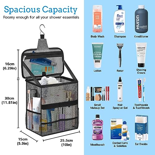 Boczif Shower Bag Mesh Caddy, Toiletry Bags for Travel, Bathroom, Gym, Camp Women Men, Shower Organizer Tote Bag for College Dorm Students Girls Boys, Portable Quick Dry and with Metal Hook