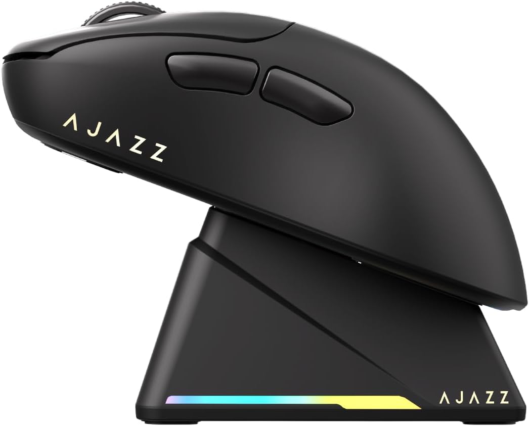 AJ159P MC Triple Mode (2.4G/Wired/Bluetooth 5.2) Gaming Mouse, 12000 DPI, 56g Ultra-Light, Magnetic RGB Charging Dock, Programmable 6 Buttons, Ergonomic Design for Computer Laptop PC, Black