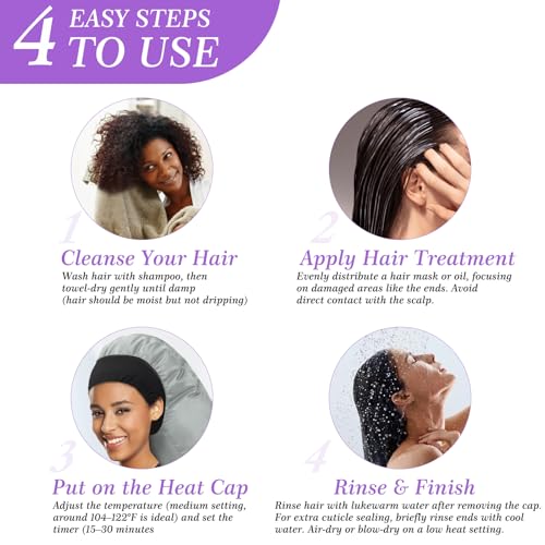 Hair Steamer for Deep Conditioning: Upgraded Thermal Cap with 10-Level Fast Heating, 3 Timer Settings, XL Hood for Natural, Curly & Black Hair ? Portable Steam Cap for Home Hair Treatments