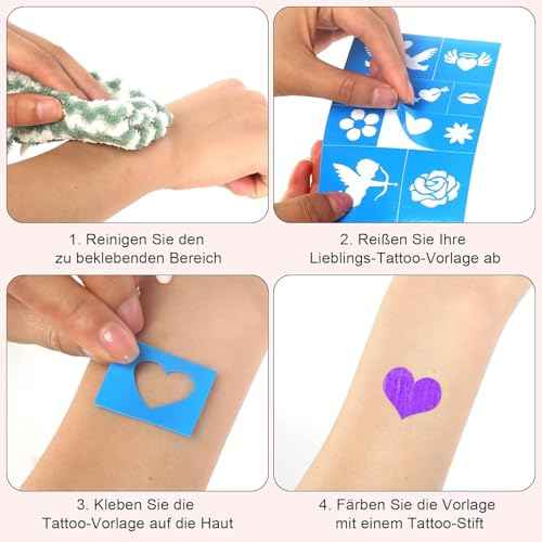 Temporary Tattoo Markers for Skin, 6 Pieces Tattoo Gel Pens with 12 Stencils, 112 Patterns, Tattoo Pens Set, Tattoo Pen for Children for Boys Girls Party Dress Up Halloween