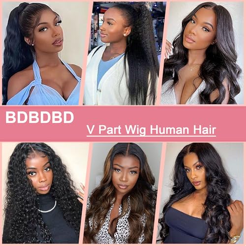 V Part Wig Human Hair Kinky Straight 100% Real Human Hair Upgrade U Part Human Hair Wig 180% Density Beginner Friendly Natural Color (20 inch)