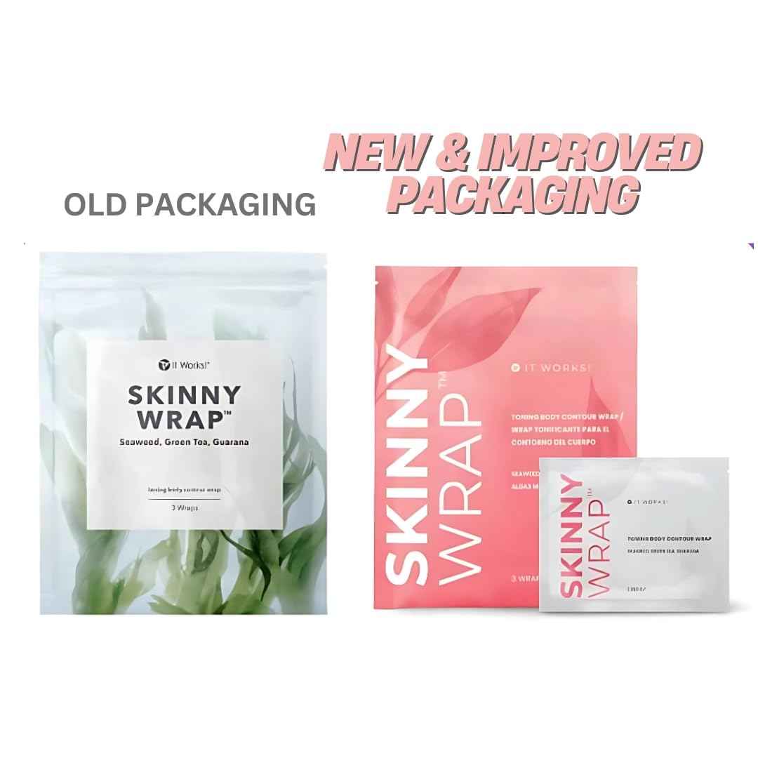 It Works! Skinny Wrap – 3 Count Firming Body Contour Wraps with Seaweed, Green Tea & Guarana – Toning & Tightening Wraps for Belly, Arms & Thighs – Fast Acting Spa Body Wraps