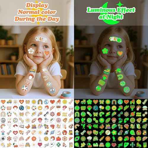 96PCS Groovy 70s Pre-Cut Temporary Tattoos - Retro Flower Power, Good Vibes Party Decorations & Favors | Cute Tattoos Stickers Gift for Kids, Boys & Girls, Prize Supplies