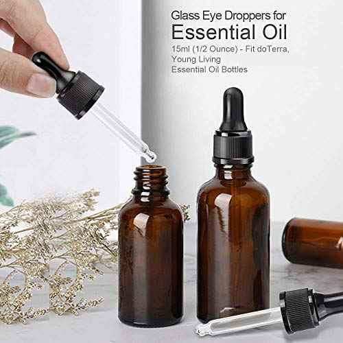 YGDZ Droppers for Essential Oils 15 Pack 15ml (1/2 Ounce) Glass Eye Dropper Tops - Fit for DoTerra Young Living 15ml Essential Oil Bottles
