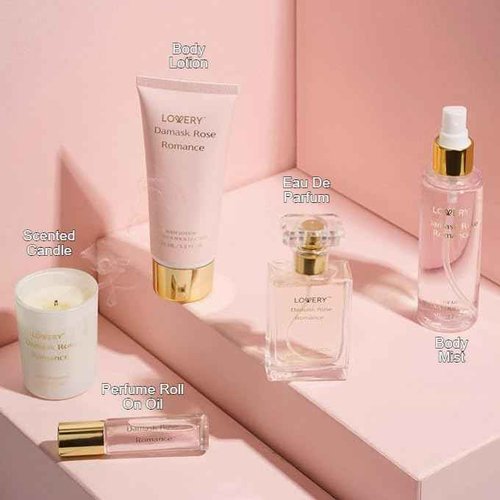 Womens Gifts, Birthday Gifts for Mom, Self Care Gifts for Women, Damask Rose Romance Spa Kit with Soy Candle, Perfume Roll On, Body Lotion, Body Mist & Eau de Parfum - Bath & Body Care Set