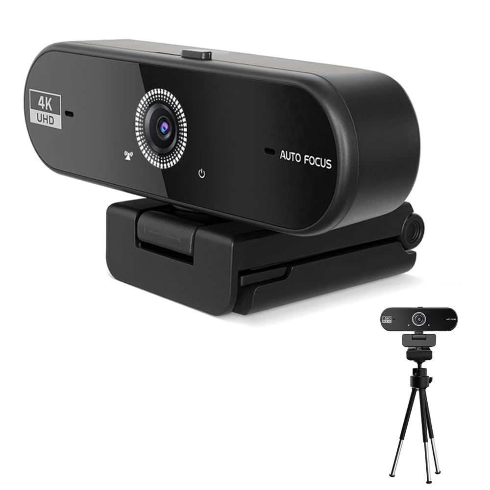 4K Webcam,Tripod,Compatible with PC/Laptop/Mac, Computer Camera with Low-Light Correction, AI Noise-Canceling Microphone, Adjustable Field of View, Built-in Privacy Shutter, Ideal for Meetings
