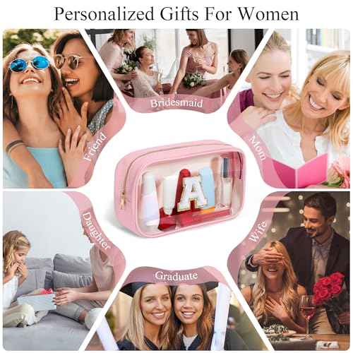 YOOLIFE Graduation Teacher Gifts Initial Clear Makeup Bag Birthday Gift Travel Toiletry Preppy Cosmetic Bags Birthday Gift for Girls Kids Travel Essentials Clear Toiletry Bag A