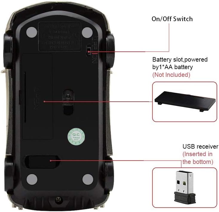 2.4Ghz Wireless Car Shape Mouse 3D Optical Gaming Mice USB Mini Receiver for PC Laptop Computer