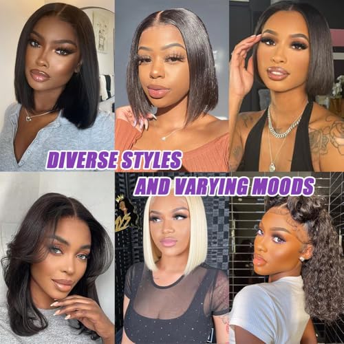 Bob Wig Human Hair 13x6 Hd Transparent Wigs Human Hair Pre Plucked With Baby Hair Glueless Wigs Human Hair 180% Density Straight Frontal Lace Wigs For Women Natural Color 16 Inch