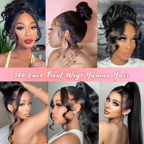 360 Lace Front Wigs Human Hair Body Wave 220 Density HD Full Lace Front Wigs Human Hair Pre Plucked For Women Natural Hairline With Baby Hair (220 Density 360 Wig, 20 Inch)