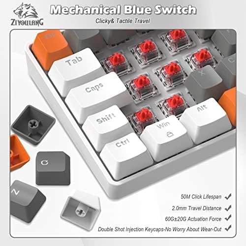 ZIYOU LANG RK-T60 Wired Mechanical Gaming Keyboard and Mouse Combo Portable with Rainbow Backlit 62Key NKRO 6400DPI RGB Honeycomb Mice Coiled Aviator Cable for PS4/PC/WIN Gamer(Dark Gray/Blue Switch)
