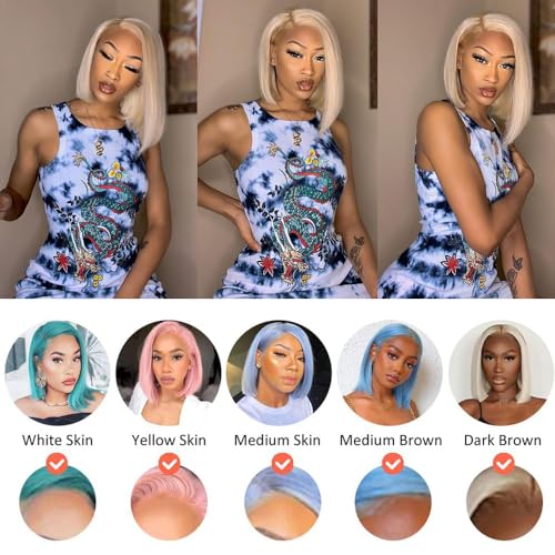 Brazilian 14 Inch Straight Blonde Bob Wig Human Hair 613 Lace Front Wig Human Hair 180% Density Pre Plucked 13x6 HD Transparent Lace Front Wig With Baby Hair 613 Blonde Lace Frontal Wigs for Women