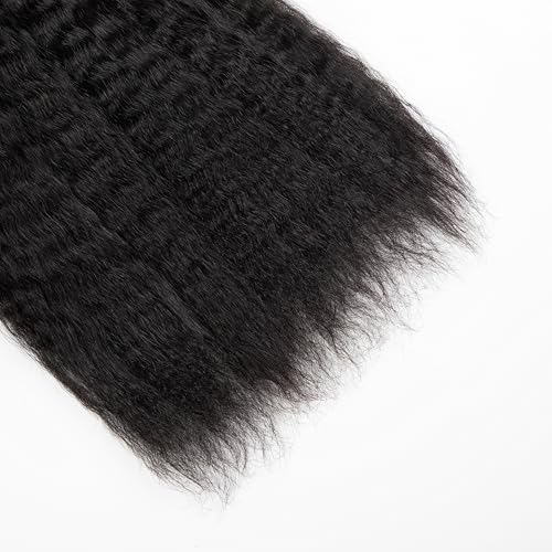 Kinky Straight Human Braiding Hair For Boho Braids Wet and Wavy Bulk Human Hair No Weft 100g (1Pack-4PCS) Yaki Straight For Micro Braiding (Kinky Straight£¨#1B), 24 Inch)