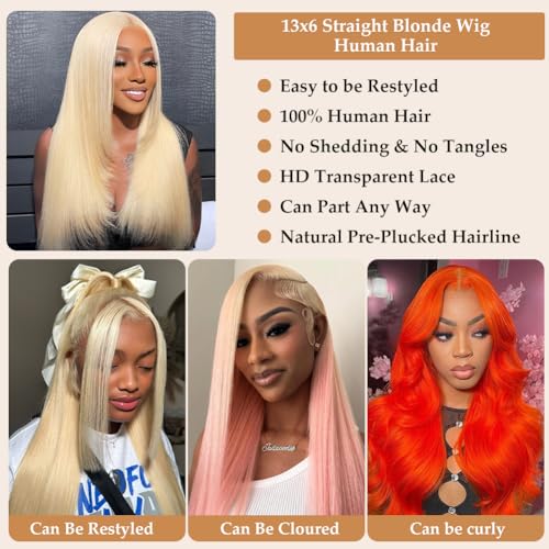 613 Lace Front Wigs Human Hair 22 Inch 13x6 HD Lace Front Human Hair Wig Pre Plucked 180 Density Blonde Wig Straight Lace Frontal Wigs for Women
