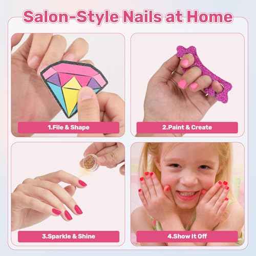 Kids Foot Spa with Nail Kit for Girls 4-12, All-in-1 Kids Pedicure Foot Spa Day Salon Toy Kit with Colorful Lights & Nail Art, Party Birthday for Girl?s