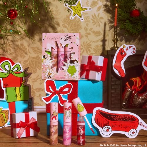 ColourPop x The Grinch Merry Grinchmas Swirl Tinted Lip Gloss Makeup Kit - Vegan Hydrating Lip Gloss Set with Sugar Cookie Flavor - Limited Edition Holiday Makeup Gift Set (3 Count)