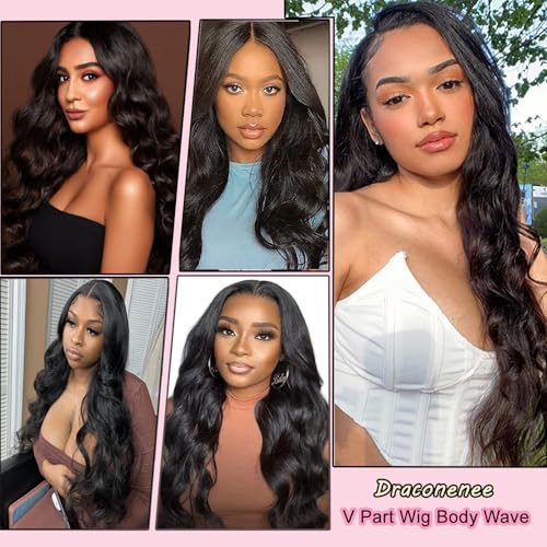 V Part Wig Human Hair 18 inch Upgrade U Part Wigs Body Wave for Black Women Beginner Friendly No Sew In and No Leave Out Glueless Brazilian Virgin Hair Wig Natural Black Color 180% Density