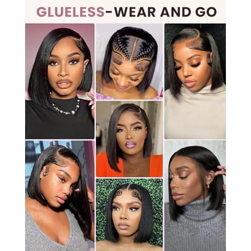 Bob Wig Human Hair 13x4 HD Lace Front Wigs Human Hair 200% Density 15A Straight Bob Wigs For Black Women Glueless Wig Pre Bleached Pre Plucked With Baby Hair (10inch)