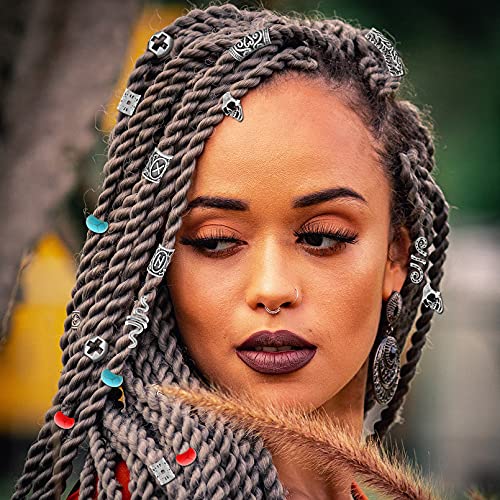 85Pcs Viking Norse Rune Beard Beads Ring Hair Braids Dreadlock Dreads Skull Snake Wolf Cross Turquoise Filigree Cuff Pirate Accessories Clips Pins Tube Locs Hair Extension Jewelry Vintage Silver