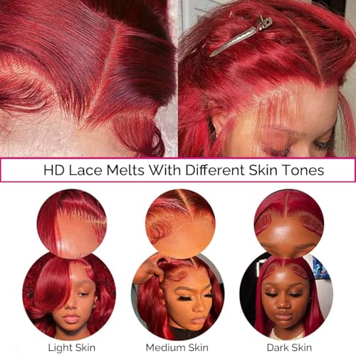 Red 99j Burgundy Wig Human Hair Red Burgundy Wig 200 Density 13x6 Deep Wave Lace Front Wigs Curly Human Hair Wig For Black Women Pre Plucked Transparent HD Lace Frontal Wig 18 Inch