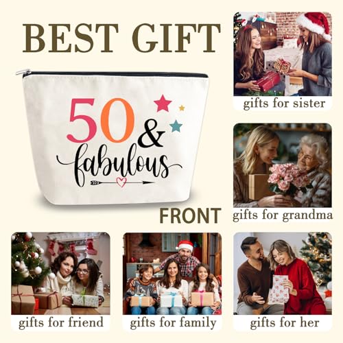 50th Birthday Gift For Her Women Wife Aunt Makeup Bag 50 Year Old Woman Cosmetic Bags Happy Birthday Gifts For Grandma Mother Mother'S Day Gift Christmas Gift Travel Makeup Bag