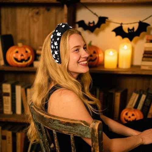 Gothic Knotted Headbands for Women - Embellished Rhinestone Pearl Top Knot Hair Accessory, Costume Party Gifts